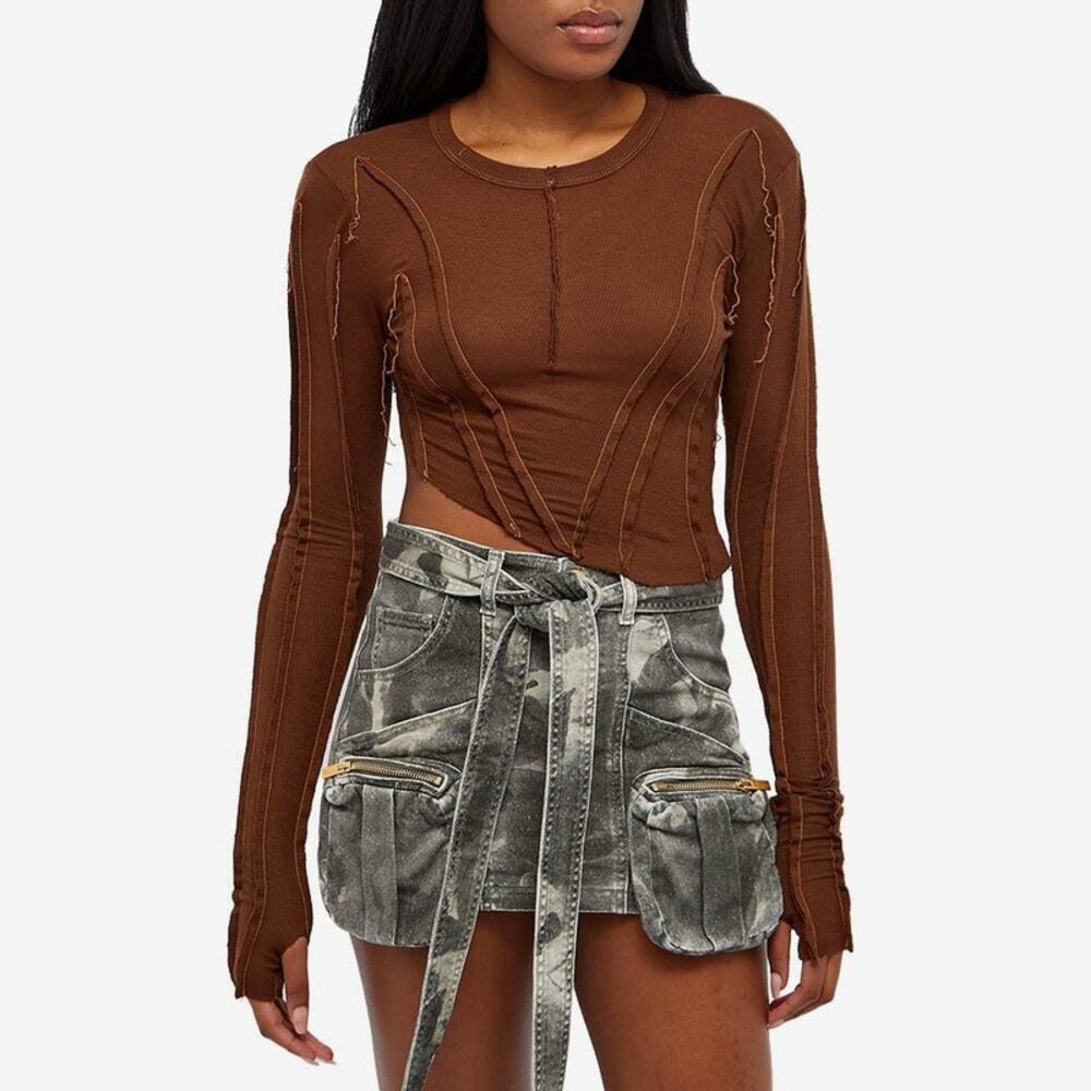 Sami Miro Vintage Asymmetric Long Sleeve Rib Tee Sz S